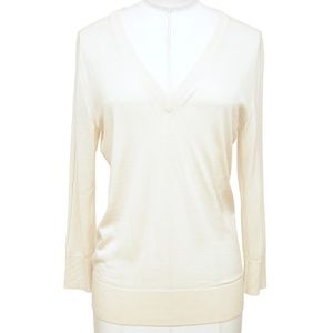 DOLCE & GABBANA Ivory Sweater Knit V-Neck 3/4 Sleeve Cashmere Silk Sz 42